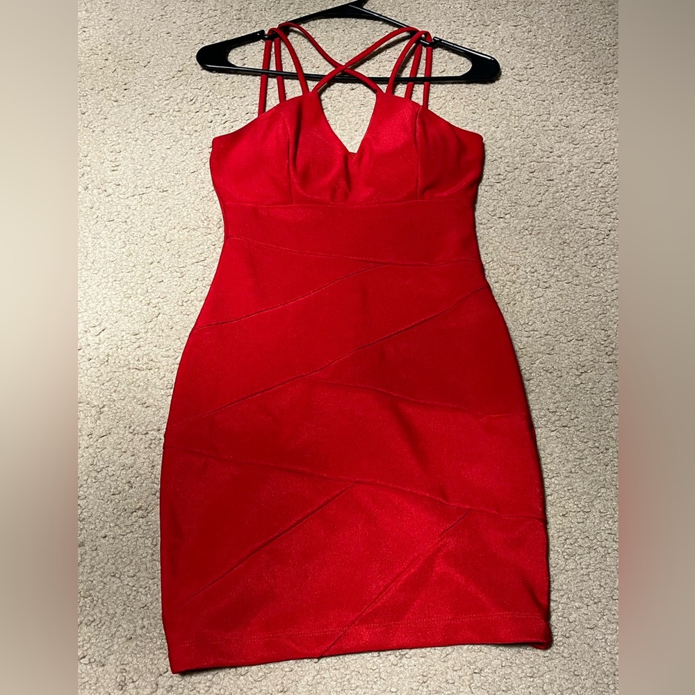 Emerald Sunday Red Strappy Bodycon Dress | Small